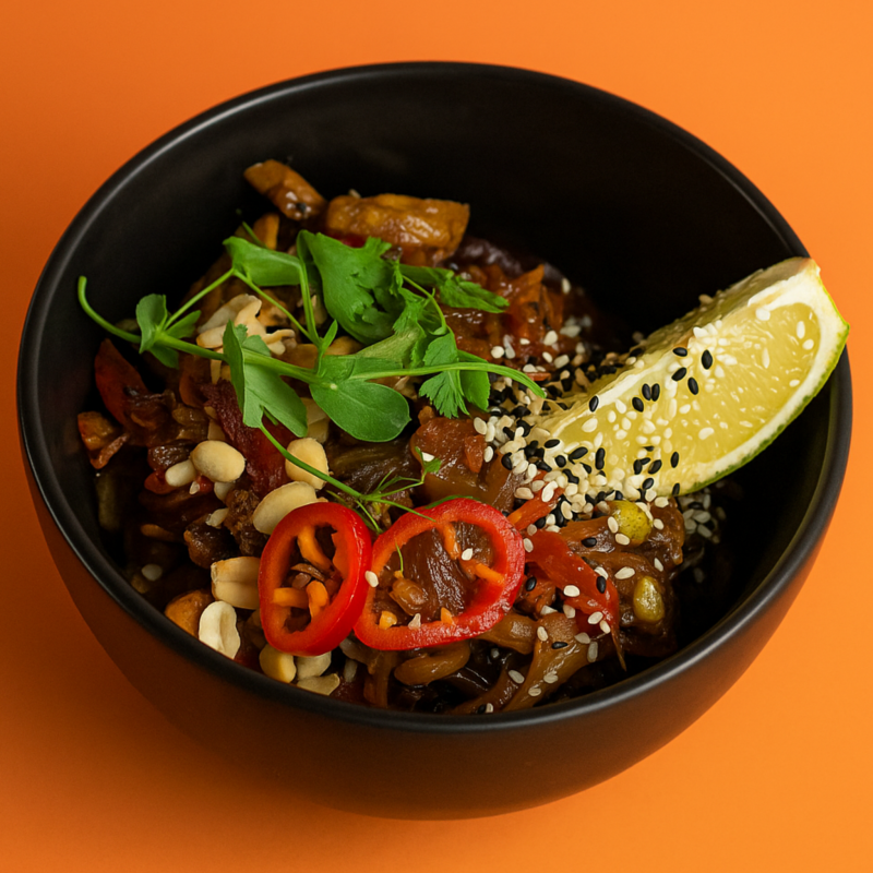 Фунчоза с цыпленком в соусе Тонкацу