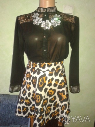 Леопардовая юбка с неопрена на худенькую девочку 42р. . фото 1
