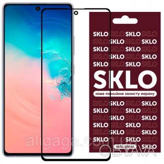 Защитное стекло SKLO 3D (full glue) для Samsung Galaxy A41 (Черный). . фото 1