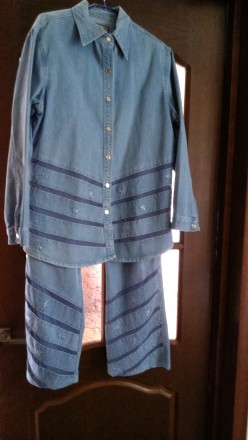 Джинсовый костюм - рубашка + брюки, р.50(L). Замеры рубашки: длина - 73см, длина. . фото 2