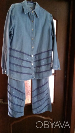Джинсовый костюм - рубашка + брюки, р.50(L). Замеры рубашки: длина - 73см, длина. . фото 1