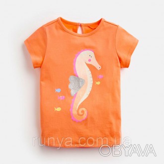 Яркая детская футболка на девочку Морской Конек. Ткань: 100% Хлопок. Отменное ка. . фото 1