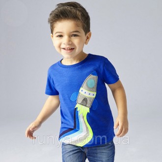 Красивая детская футболка на мальчика Ракета. Состав: 95% Хлопок, 5% Спандекс. В. . фото 2