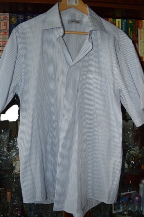 Сорочка чоловіча біла з голубим в полоску, розмір-XL (на шию 43-44),в ідеальному. . фото 2