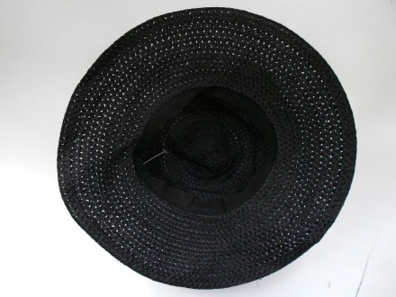 Женская плотная черная шляпа панама с широкими полями и декоративным бантом. Сос. . фото 10