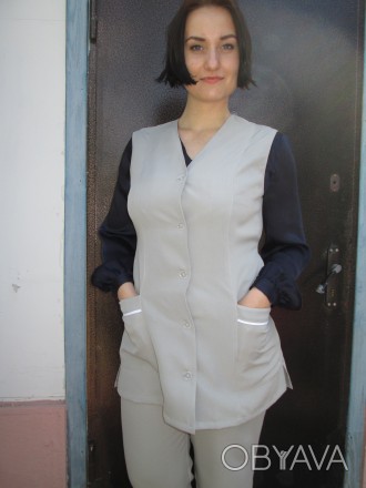 Комплект рабочий женский, блуза-безрукавка с v-образным вырезом, центральная зас. . фото 1