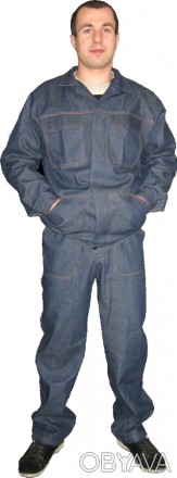 Костюм джинсовый состоит из куртки и брюк.  Куртка на поясе, центральная застежк. . фото 1