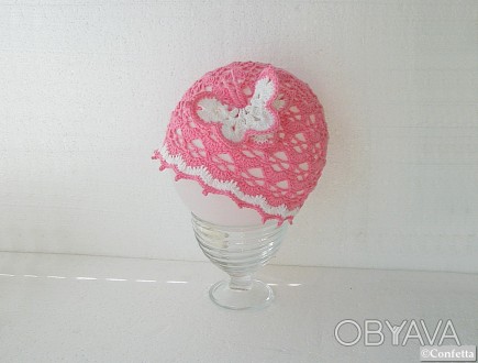нежная ажурная шапочка-панамка для маленькой модницы.красивого розового цвета, с. . фото 1