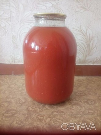Продам домашний томатный сок.3-х литровая банка 150 рублей.Банку в замен или +30. . фото 1