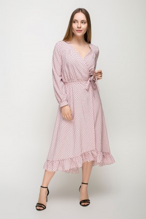 Платье  Алекса летнее женское платье розового и  мятного  цвета в  мелкий  белый. . фото 2
