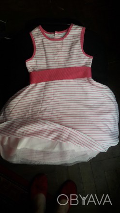 Платтячко біле в рожеву полоску, до 3 рочків, з пояском,в ідеальному стані!. . фото 1