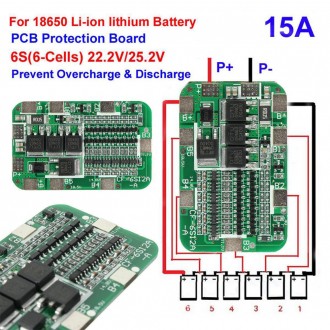 BMS 6S 15-25А, 25.5V Контроллер заряда разряда, плата защиты Li-Ion аккумулятора. . фото 4