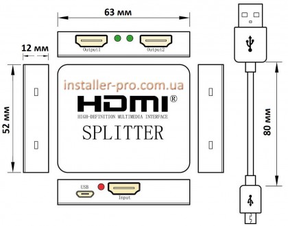 Ультратонкий сплиттер 1X2 HDMI версия 1.4 1080p 3D, корпус пластик, с питанием о. . фото 4