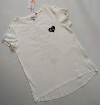 Молочная футболка с блестящей надписью от итальянского бренда OVS в размере 12-1. . фото 2
