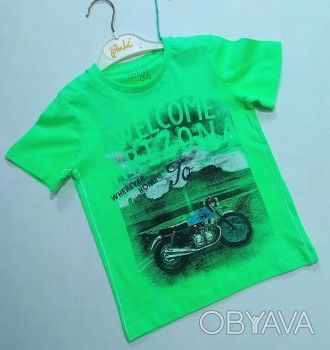 Салатовая футболка с принтом мотоцикла для мальчика от итальянского бренда OVS в. . фото 1