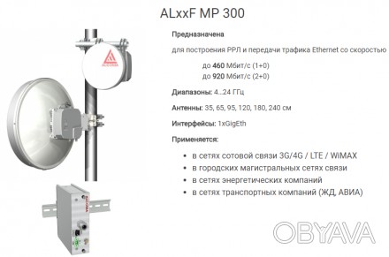 ALxxF MP 300
Предназначена

для построения РРЛ и передачи трафика Ethernet со. . фото 1
