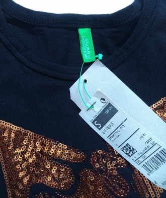 Черный реглан с вышивкой звезды из пайеток от итальянского бренда Benetton для д. . фото 5