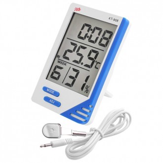 Термометр электронный с гигрометром, часами, будильником, календарём и выносным . . фото 2