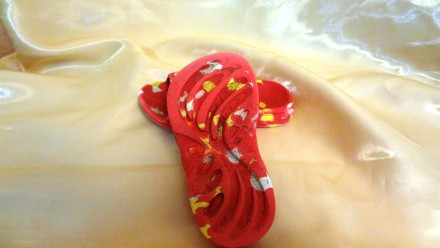 Пляжные шлёпанцы для девочки 24 размер, 15 см по стельке, красного цвета, с зайч. . фото 6