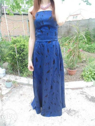 Синее платье в пол, состоит из отдельных юбки и корсета на шнуровке. На тонких б. . фото 3