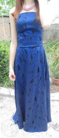 Синее платье в пол, состоит из отдельных юбки и корсета на шнуровке. На тонких б. . фото 4