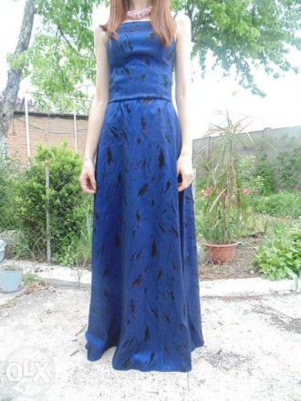 Синее платье в пол, состоит из отдельных юбки и корсета на шнуровке. На тонких б. . фото 2