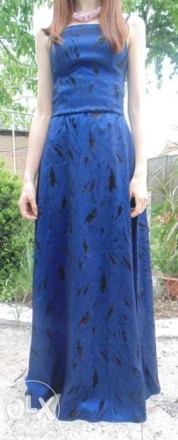 Синее платье в пол, состоит из отдельных юбки и корсета на шнуровке. На тонких б. . фото 5
