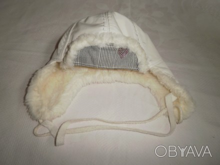 Продам шапку зимнюю плащевка+флис+искусственный мех на девочку р50, глубина 18см. . фото 1