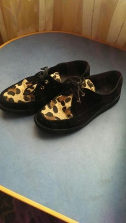 стильные туфли, лоферы на весну, по стельке 22 см, мех леопард, состояние 4 из 5. . фото 3