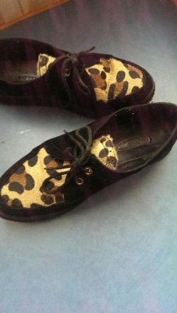 стильные туфли, лоферы на весну, по стельке 22 см, мех леопард, состояние 4 из 5. . фото 4
