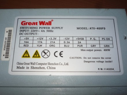 Блок питания Hopely Great Wall ATX-400FD, (20+4)pin, 2xSATA
Блок известного про. . фото 3