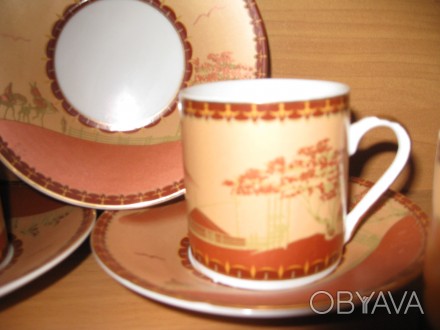 сервиз кофейных чашек на 6 персон,  ширина чашки - 5 см, высота чашки - 5,5 см, . . фото 1