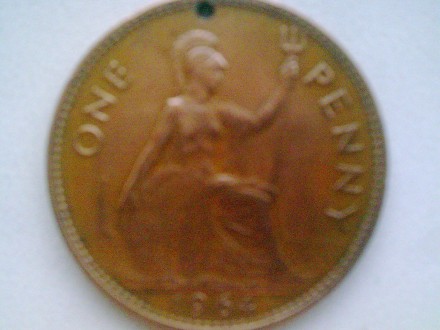 Монета 1 пенни 1964 год, Великобритания. Есть недостаток готовности возле края. . фото 4