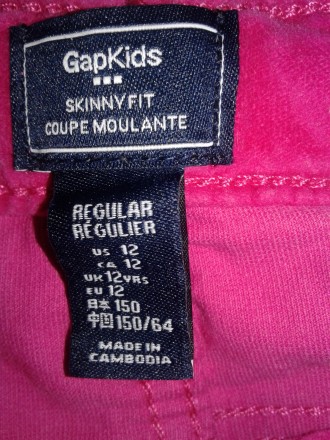 Штани вельветові нові колір насичений малиновий фірми GapKids на вік 12 років зр. . фото 7