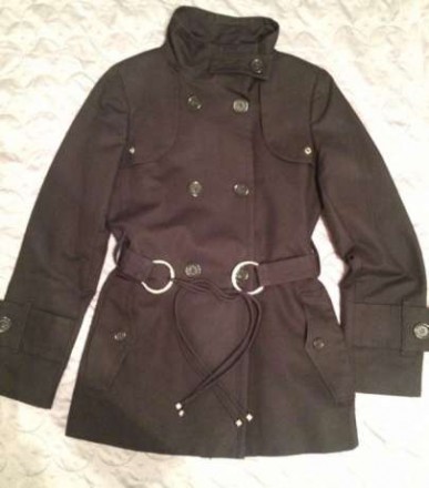 Женское пальто Zara, размер L, черный цвет, на подкладке, поясок на завязках. Но. . фото 2