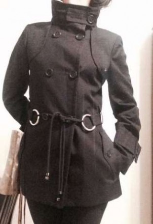 Женское пальто Zara, размер L, черный цвет, на подкладке, поясок на завязках. Но. . фото 3
