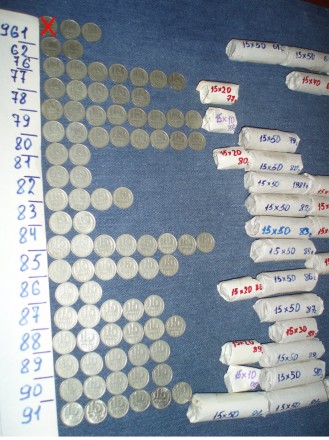 15 копеек Монеты СССР. 1230 шт. 1961- 1962, 1976- 1991 года

Разложены, упаков. . фото 5