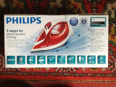 Продаю новый утюг Philips-красного цвета;острый носик;пар удар 100 градусов;кера. . фото 3