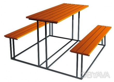 Цельная конструкция скамья-стол выполнена из профильной трубы 30/20/3 и деревянн. . фото 1