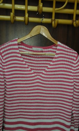 Пуловер женский из мягкой пряжи. Размер 50, в разноцветную полоску, у-образный в. . фото 5