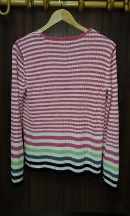 Пуловер женский из мягкой пряжи. Размер 50, в разноцветную полоску, у-образный в. . фото 6