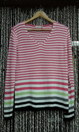 Пуловер женский из мягкой пряжи. Размер 50, в разноцветную полоску, у-образный в. . фото 8