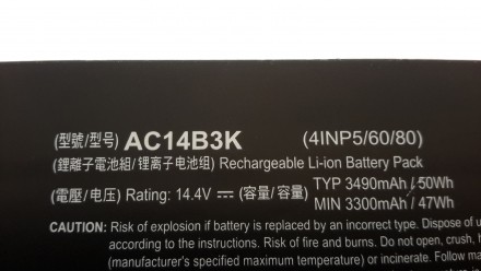 Аккумулятор ACER AC14B8K (3ICP5/57/80)

Разукомплектовка привезенного оборудов. . фото 3