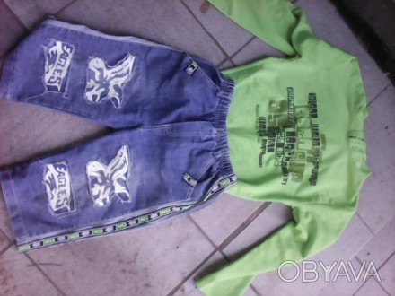 Костюм на мальчика,салатовая футболка и джинсовые капри. . фото 1