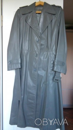 Продаю новое кожаное пальто серого цвета, 48 размер, цена - 1000 грн.. . фото 1