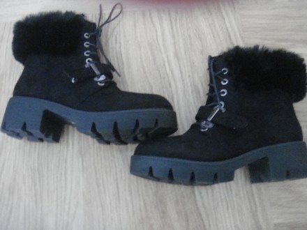 Ботинки женские зимние на каблуке, эко-замш, иск. мех, каблук 4,5 см, платформа . . фото 5