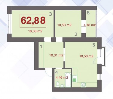 2 кімнатна квартира з кухнею-студією в м-н Пасічна.
Площа: 62,8 м2. В квартирі:. Пасечная. фото 3