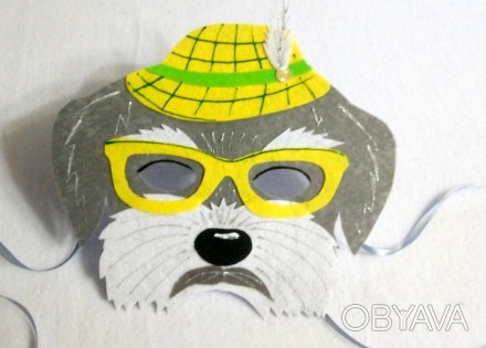 Мягкая карнавальная маска из фетра Собачка в шляпе и очках.
Маска на завязках. . . фото 1