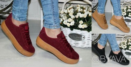 Акция на замшевые ботинки кроссовки кеды криперы 
черные, рыжие и бордо в стиле. . фото 1