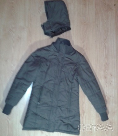 Пальто демисезонное утепленное с отстегивающимся капюшоном для девочки 9-10 лет.. . фото 1